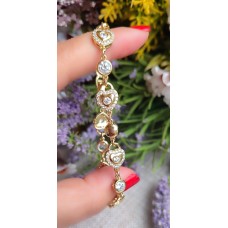 14 K ( ALTIN KAPLAMA ) ZİRKON TAŞLI KALP MOTİFLİ VİP BİLEKLİK B92A16