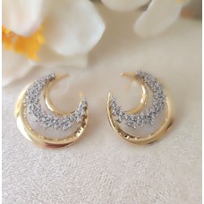 İki Renkli Çift Hilal Model Taşlı Küpe - Gold & Gümüş Işıltılı Modern Tasarım S03 F15 İki Renkli Çift Hilal Model Taşlı Küpe - Gold & Gümüş Işıltılı Modern Tasarım S03 F15