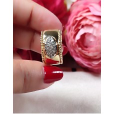 Markiz Taşlı Geniş Halka Küpe - Gold Zirkon Taşlı Modern Tasarım Ş03 F16