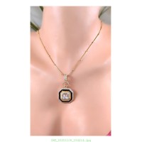 14 K (ALTIN KAPLAMA) ZİRKON TAŞLI ÇELİK GOLD SİYAH DESENLİ KOLYE K2Z10