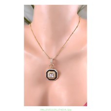 14 K (ALTIN KAPLAMA) ZİRKON TAŞLI ÇELİK GOLD SİYAH DESENLİ KOLYE K2Z10