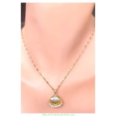 14 K (ALTIN KAPLAMA) ZİRKON TAŞLI DENİZ KABUĞU İNCİ KOLYE K31Z12