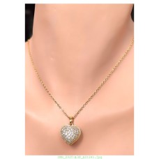 14 K (ALTIN KAPLAMA) ZİRKON TAŞLI İNCİLİ KALP KOLYE K32Z12