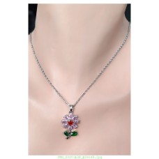 SİLVER ZİRKON TAŞLI RENKLİ ÇİÇEK MOTİFLİ KOLYE K48Z13