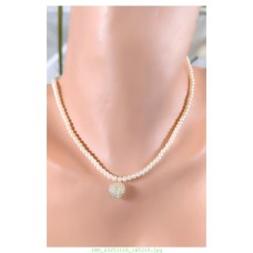 ZİRKON TAŞLI KALPLİ İNCİ KOLYE K63Z14