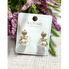 İNCİLİ KALP DETAYLI GOLD ZİRKON TAŞLI KÜPE P6F10